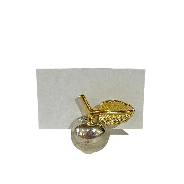 Vintage Set of 12 Silver and Gold Plate Apple Place Card Menu Holders For Sale - Image 6 of 7