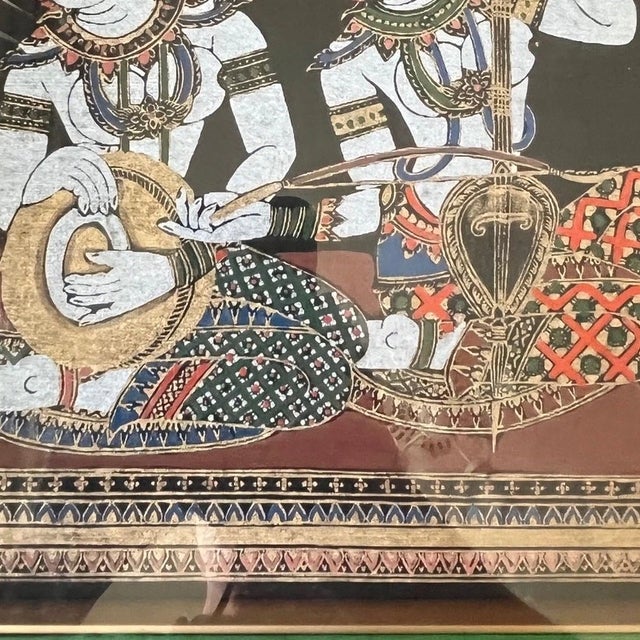 Asian Antique Vintage Thai Silk Painting Framed Musicians Playing Saw Sam Sai & Gong Wong 16" For Sale - Image 3 of 7