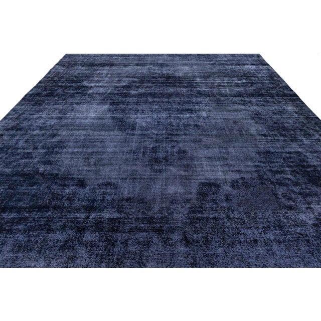 Textile Midnight Indigo Vintage Overdyed Persian Rug – Distressed Hand-Knotted Wool For Sale - Image 7 of 10