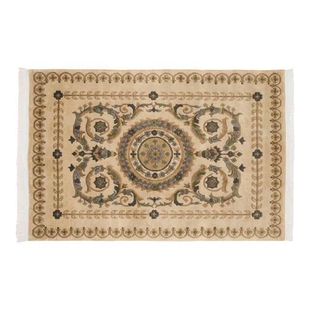 Vintage Indian Savonnerie Design Rug - 4' X 5'9" For Sale