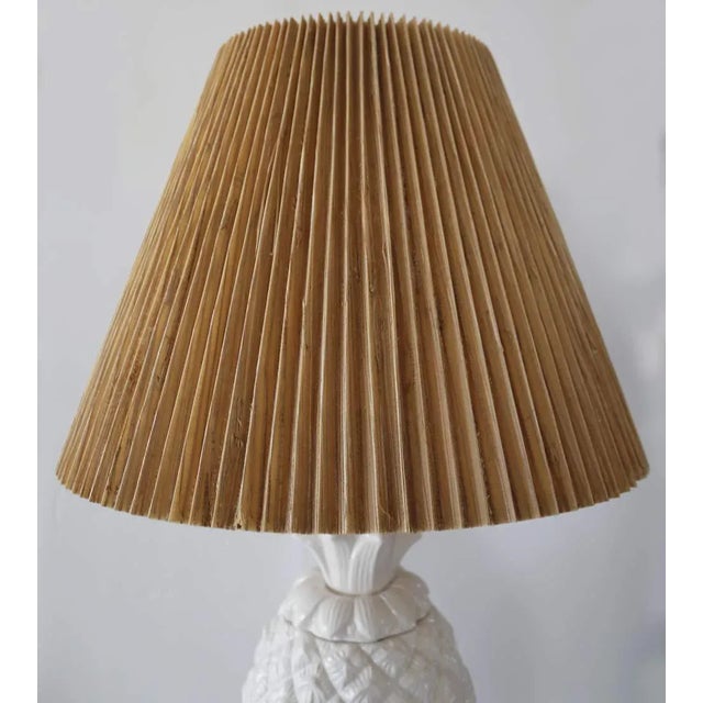White Glazed Ceramic Lamp With Pineapple Design Base For Sale - Image 4 of 8