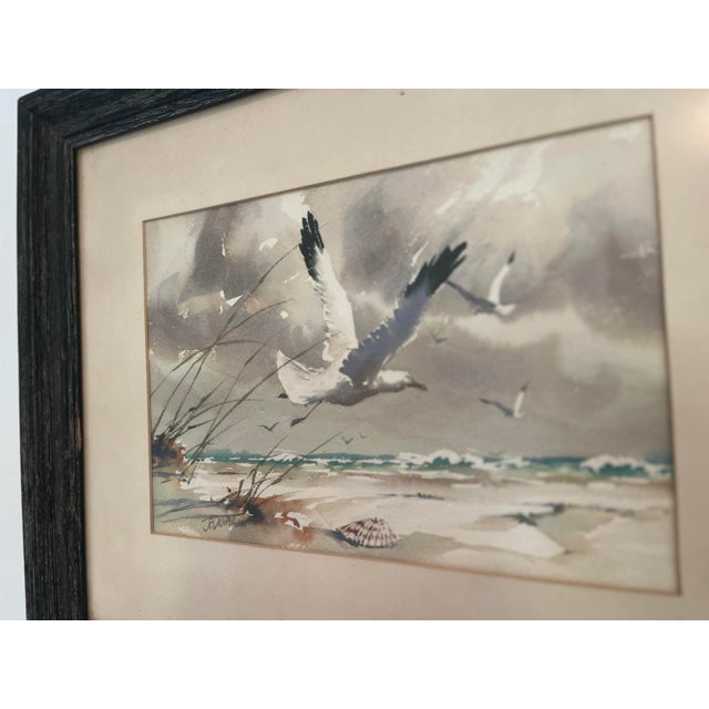 1970s J. Everett Draper Original Coastal Watercolor of Seagulls Over Beach For Sale In West Palm - Image 6 of 8