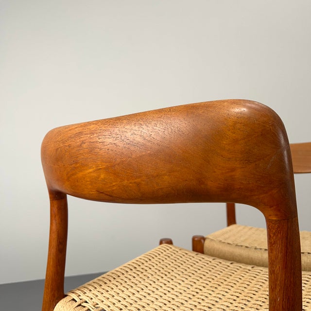 Teak Model 75 Chairs with Paper Cord Weave by Niels Otto Møller for JL Møllers Mobelfabrik, Set of 4 For Sale - Image 9 of 18
