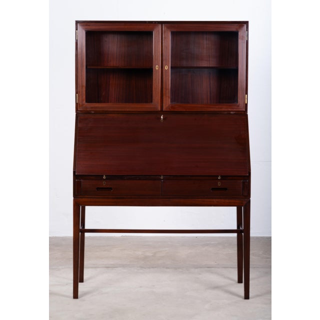 1950s Vintage Mahogany Secretaire with Display Cabinet by Kai Winding for P. Jeppesen, 1950s For Sale - Image 5 of 15