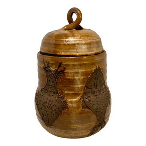 1960s California Artist Ellen Fergus Studio Art Pottery Hand Thrown Lidded Jar