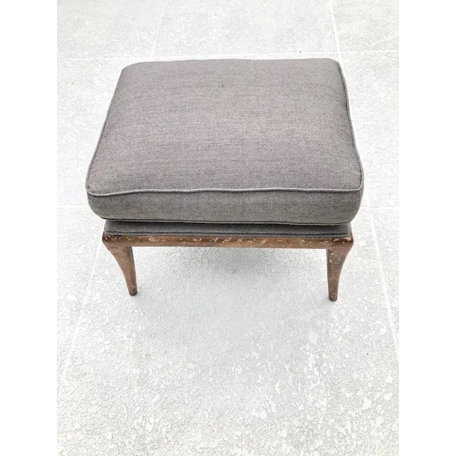 Wood 1990s Upholstered Ottoman With Fruitwood Legs For Sale - Image 7 of 7