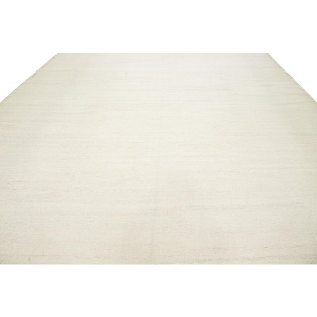 Modern Handmade Natural Beige Dhurrie Wool Rug For Sale - Image 9 of 10
