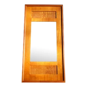 Large Antique Art Nouveau Solid Wood Marquetry Inlay Framed Beveled Mirror