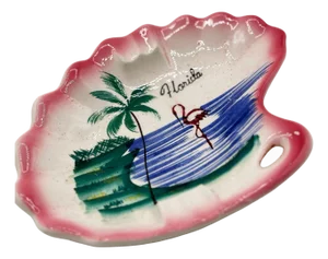 Rare 1940 Biomorphic Pink Flamingo Florida Ceramic Ashtray by Kenmar