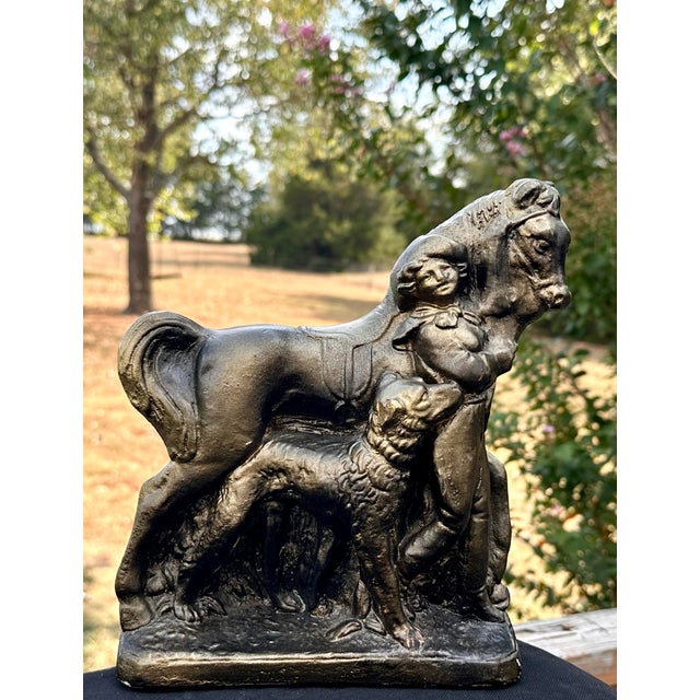 Gilded Chalkware Equestrian Mantel Piece With Child & Dog, c.1930-1940s For Sale - Image 13 of 13