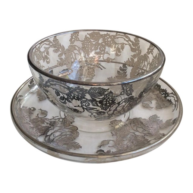 Sterling Silver Overlay Bowl and Saucer For Sale