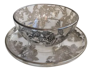 Sterling Silver Overlay Bowl and Saucer