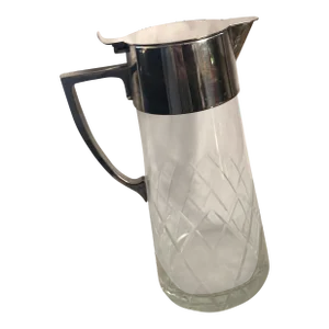 Vintage Silver Plate and Crystal Wine Decanter Pitcher