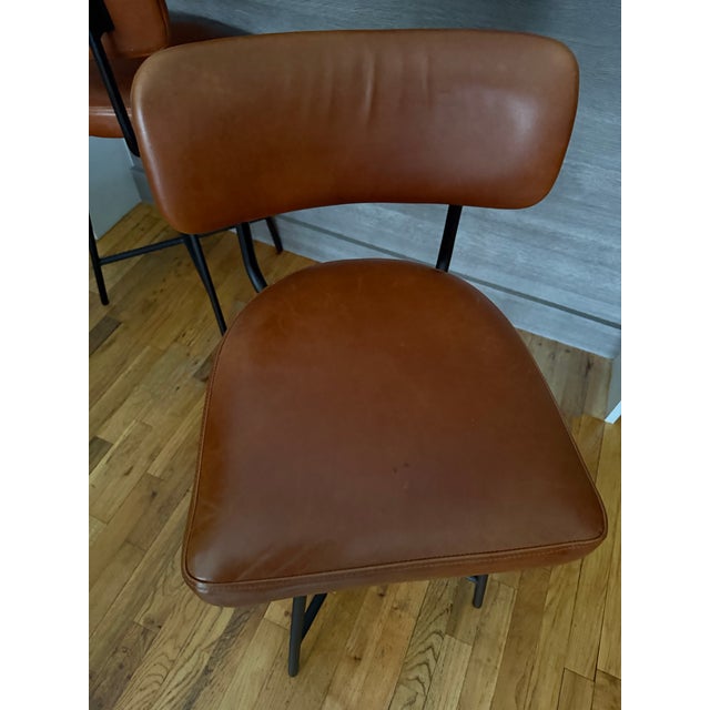 West Elm West Elm Slope Leather Swivel Counter Stools / Bar Stools For Sale - Image 4 of 12