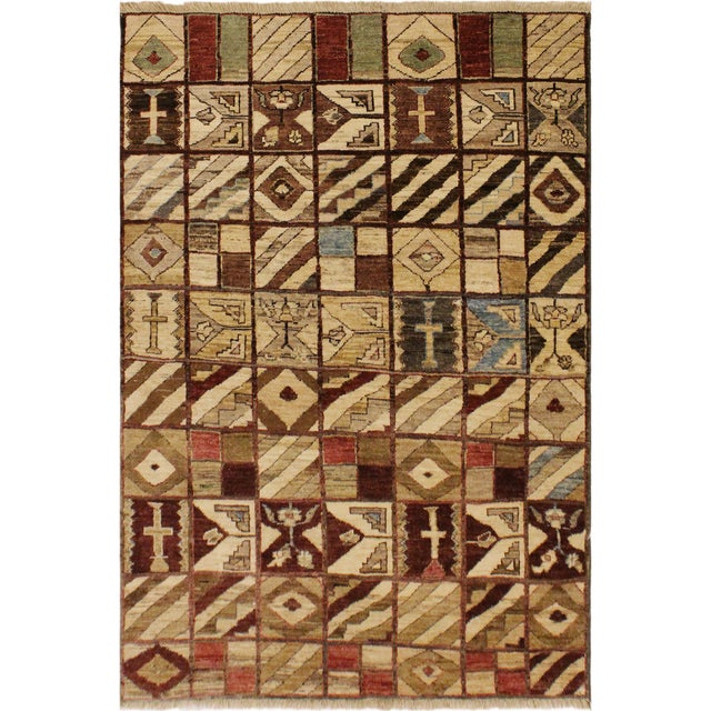 Boho Chic Gabbeh Brown/Green Wool Rug - 3'11'' X 5'7'' For Sale - Image 10 of 10