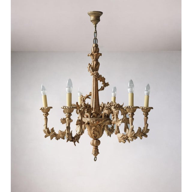 Early 20th Century Giltwood Five-Arm Chandelier, Central Europe, 1920s For Sale - Image 4 of 6
