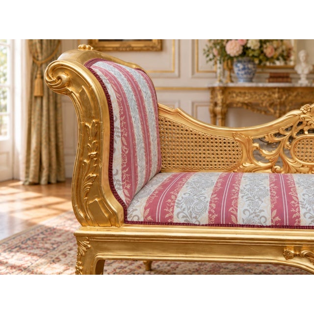 French 1960s French Artisan Louis XVI Gold Beech Cane Settee For Sale - Image 3 of 8