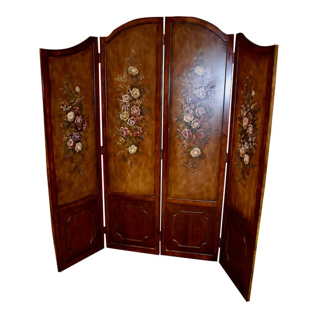 Vintage Ethan Allen Four Panel Adjustable Hand Painted Room Divider