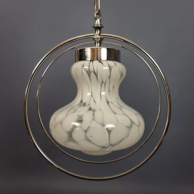 White Murano Glass Pendant with Metal Rings by Nason Mazzega, 1970 For Sale - Image 13 of 13