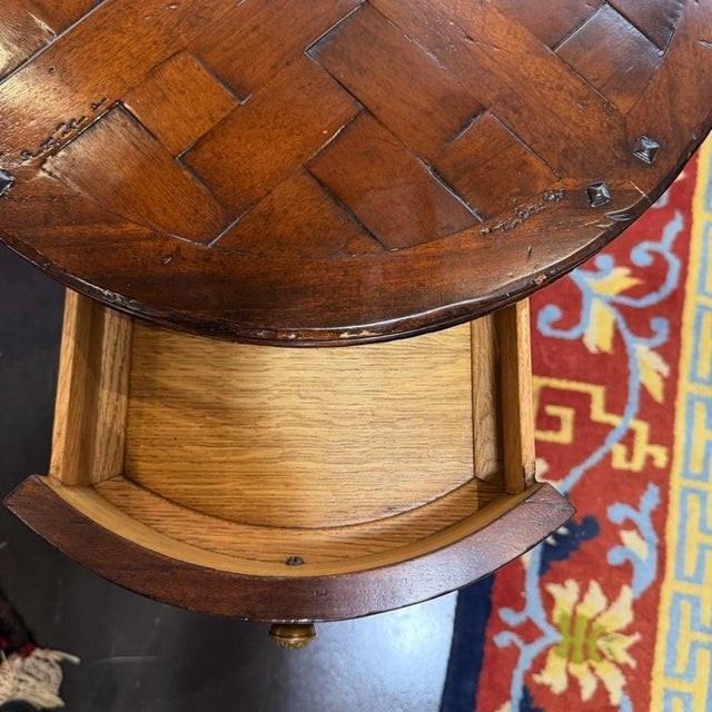 Early 21st Century Jonathon Charles Woven Topped Side Table With One Drawer, Modern Reproduction of English Country Furniture For Sale - Image 5 of 8