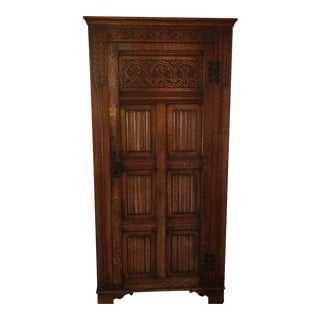 Antique Detailed Wood Armoire For Sale