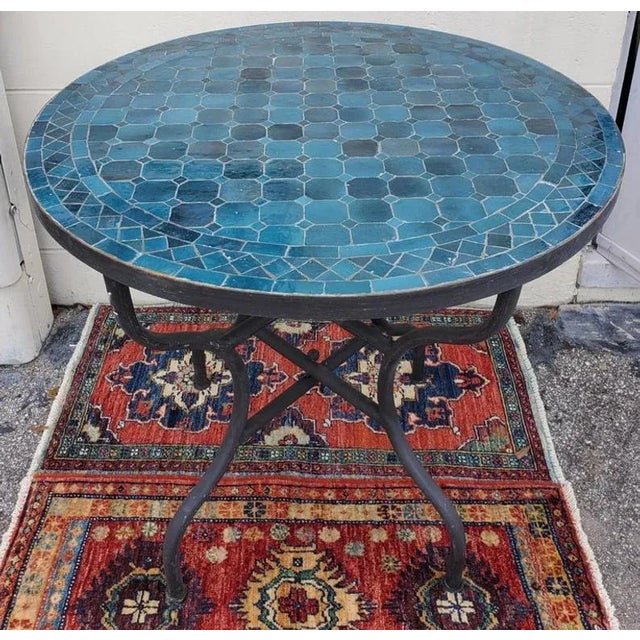 32" Petrol Blue Moroccan Mosaic Table For Sale In Orlando - Image 6 of 7