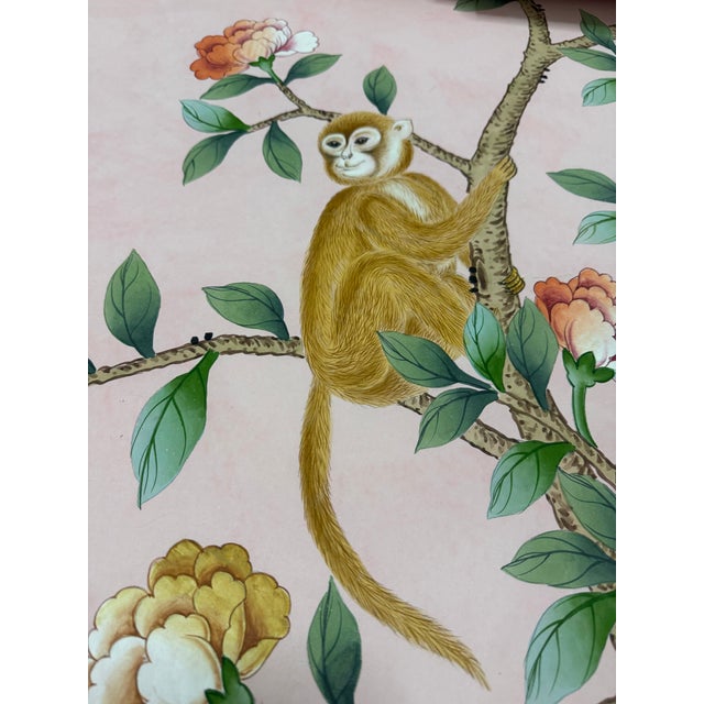Hand-Painted Chinoiserie Botanical Mural Wallpaper on Pink Edo Xuan Paper, Set of 4 Panels For Sale - Image 9 of 9
