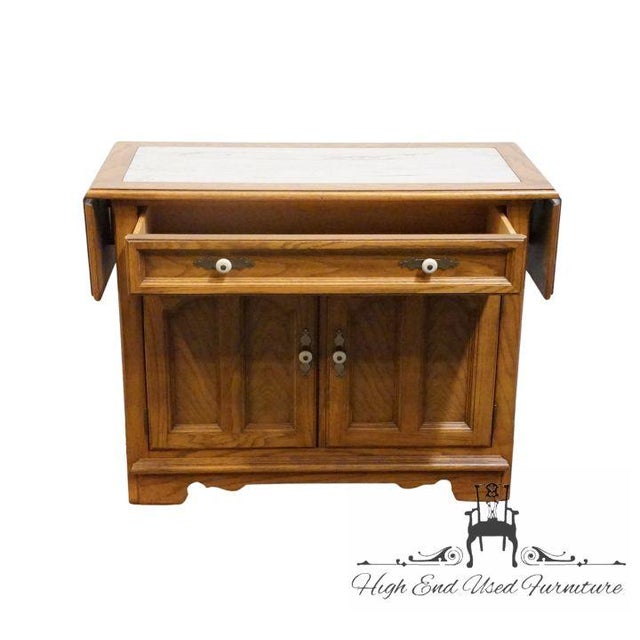 Thomasville Furniture Homecoming Collection Solid Oak Rustic Country Style 56" Drop Leaf Server Buffet W. Granite Top For Sale - Image 9 of 18