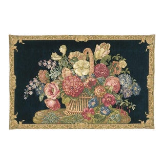 Flowerbasket Dark Loom Woven Tapestry - 66 X 105 Cm (2'2" X 3'5") - Requires Rod Size 3 For Sale