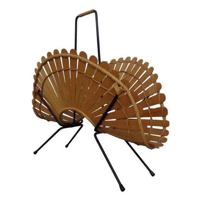 Italian Wicker and Iron Magazine Rack, 1960s For Sale