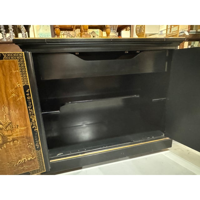 1970s Drexel Et Cetera Collection Black Lacquer Chinoiserie Buffet Server With Flip Top For Sale - Image 9 of 12