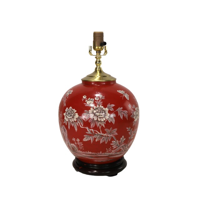Hand-Painted Chinoiserie Red Porcelain Table Lamps - Pair For Sale In New York - Image 6 of 11