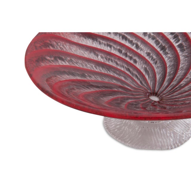 Vintage Footed Red Art Glass Spiral Dish For Sale - Image 4 of 6