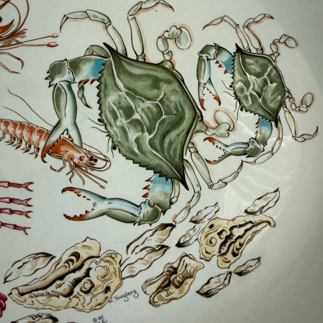 Vintage Ljungberg Coquillage 14” Ceramic Serving Platter Lobster Shrimp Crab Seafood For Sale - Image 10 of 11