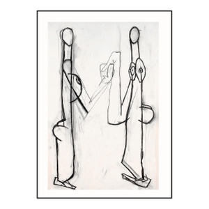Waiting for Godot's / Humorous Existential Large Oil Drawing/Painting on Paper / Black & White