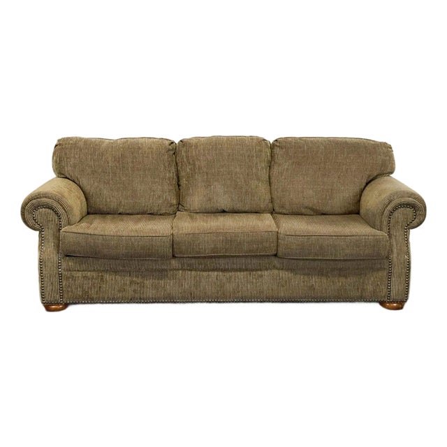 Flexsteel 3-Seat Sofa With Rolled Arms and Corduroy Upholstery For Sale