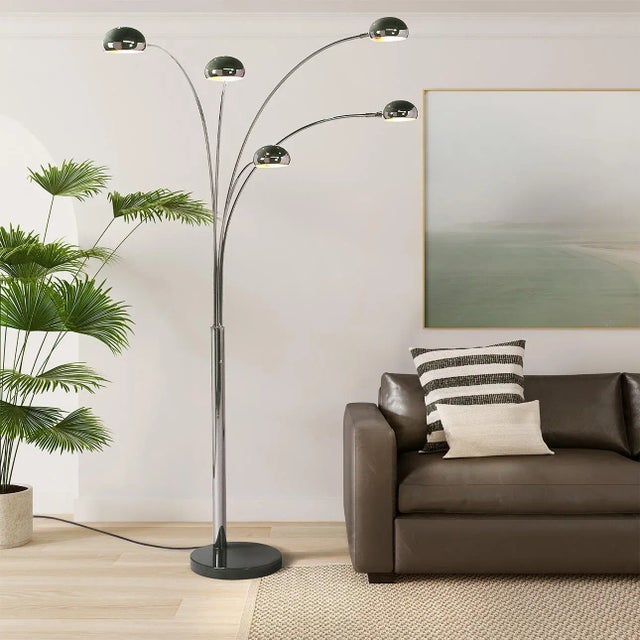 Mushroom 5 Light Arc Floor Lamp - Black Nickel, Dimmer Switch, Marble Base For Sale In Los Angeles - Image 6 of 12