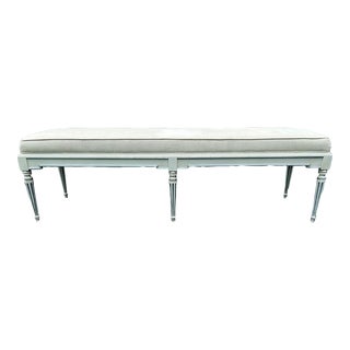 1970s Vintage Louis XVI 72 Inch Upholstered Bench With Fluted Legs For Sale
