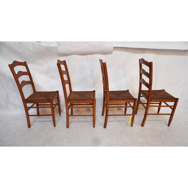 Mid 20th Century Set of Four Wooden Dining Chairs With Rush Seats For Sale In Los Angeles - Image 6 of 17