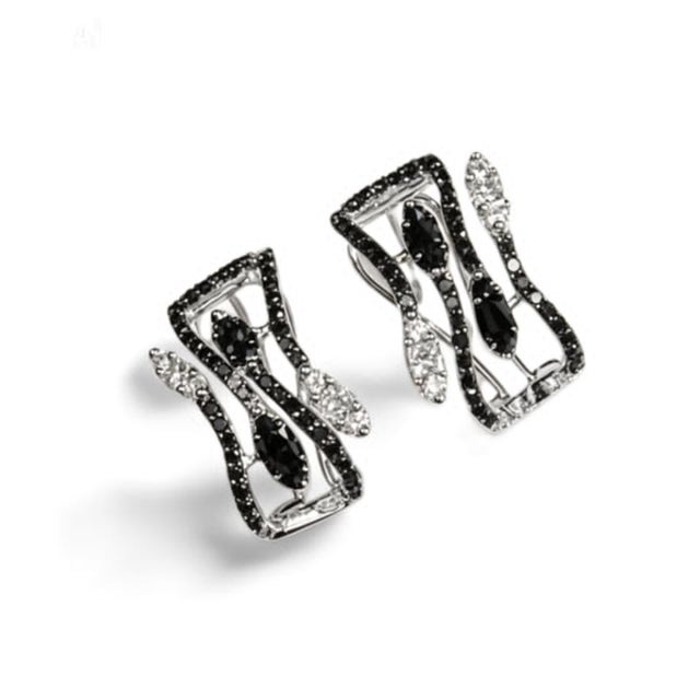 Mid 20th Century 14k White Gold Black Diamond Leaf Huggie Earrings Estate, Pair For Sale - Image 4 of 4