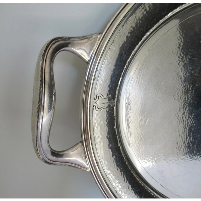 C.1930's Reed & Barton Silver Plate Moroccan-Style Hammered Oval-Shaped Grand Serving Tray For Sale - Image 10 of 13