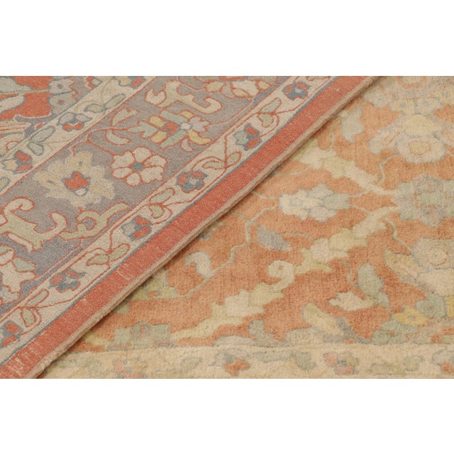 Antique Indian Floral Medallion Wool Rug in Coral & Ivory, by Rug & Kilim, 1920-1929 For Sale - Image 9 of 11