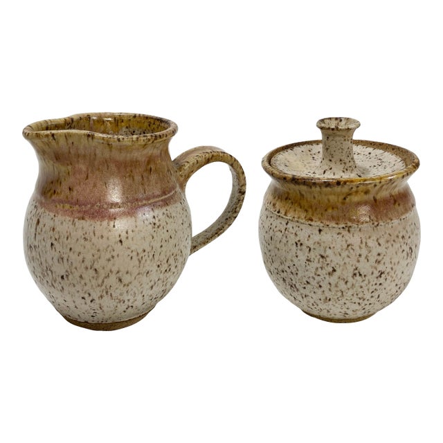 Vintage Studio Pottery Creamer and Sugar Pair For Sale