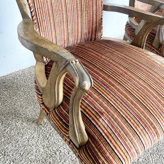 Traditional Wooden Retro Fabric Arm Chairs a Pair Chairish