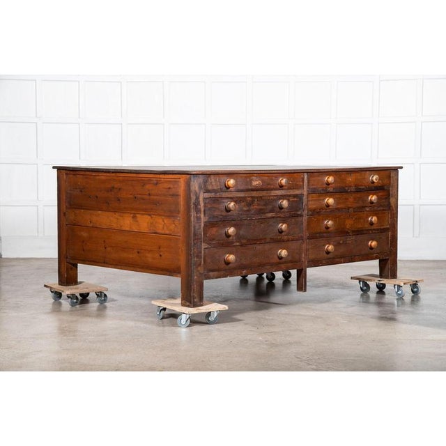 Circa 1890 Large 19thC English Pine Double Sided Work Table / Kitchen Island 16 Graduated Drawers W210 x D142 x H83 cm...