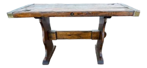 Vintage Farmhouse Rustic Style Liberty Ship Hatch Cover Trestle Base Dining Table