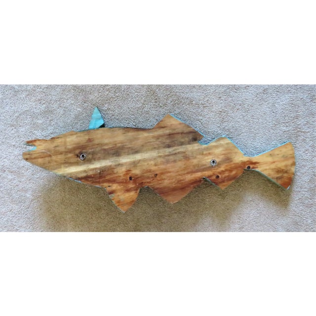 Wood Large Hand Carved Wood Fish & Chips Sign For Sale - Image 7 of 8