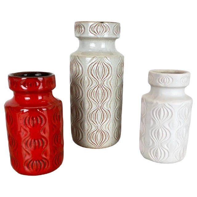 Pottery Fat Lava Vases from Scheurich, Germany, 1970s, Set of 3 For Sale