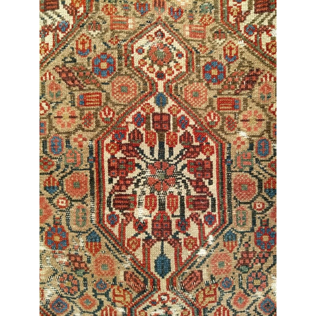 Antique Persian Serab Camel Hair Runner Rug, Hand-Knotted Wool, Geometric Pattern, Red & Green, 3x19 For Sale - Image 13 of 18