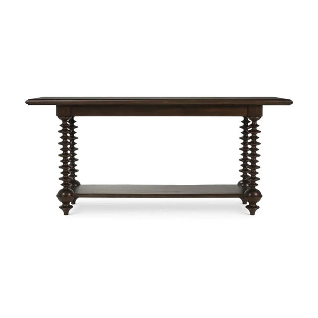 French Provincial Mid-Century Style Bobbin Leg Console Table in Dark Walnut Finish For Sale - Image 3 of 13